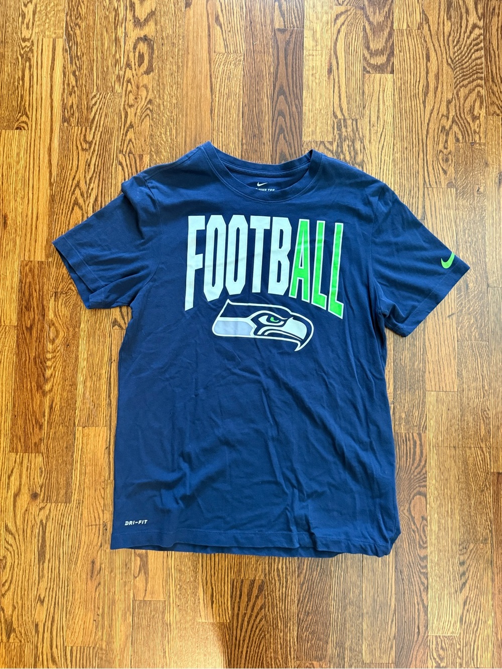 Nike Navy Football Tee with White and Neon Green Accents